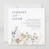 水エレガント色ワイルドフラワー結婚ズ 招待状 (正面)