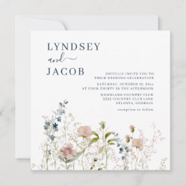 水エレガント色ワイルドフラワー結婚ズ 招待状