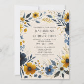 水エレガント色ワイルドフラワー結婚フローラ 招待状 (正面)