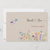水エレガント色ワイルドフラワー結婚写真 サンキューカード (正面)
