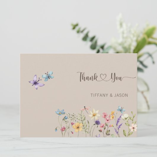 水エレガント色ワイルドフラワー結婚写真 サンキューカード (スタンド正面)