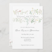 水エレガント色ワイルドフラワー縁ど赤ちゃんシャワー 招待状 (正面/裏面)