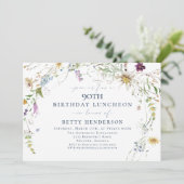 水エレガント色ワイルドフラワー90誕生日 招待状 (スタンド正面)