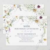 水エレガント色ワイルドフラワー90誕生日 招待状 (正面/裏面)