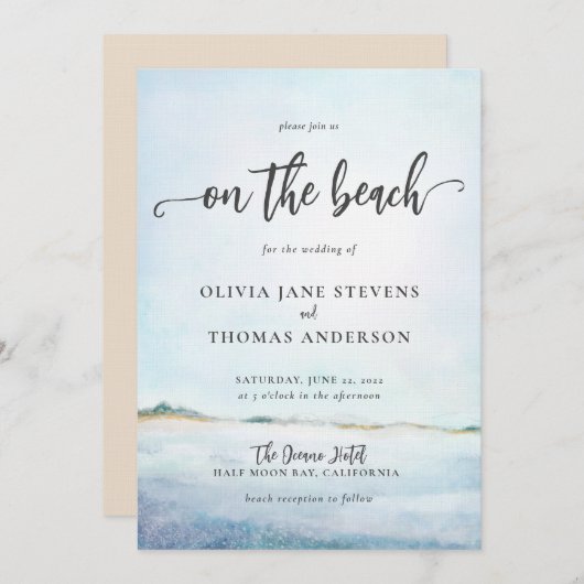 水エレガント色ワイルド海ビーチアクア結婚ズ 招待状 (正面/裏面)