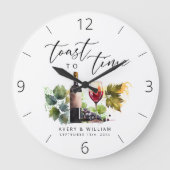 水エレガント色ワインをテーマにしたカップル名 ラージ壁時計 (正面)
