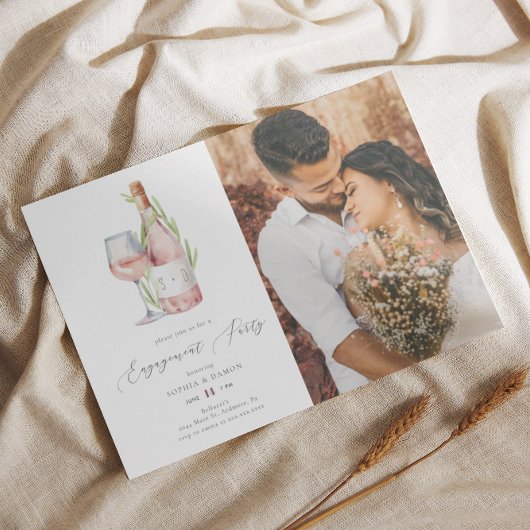 水エレガント色ワインモノグラム婚約パーティ 招待状