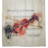 水エレガント色ヴァイオリンさびクリームブラック シャワーカーテン (正面)