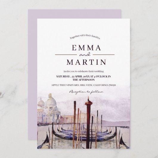 水エレガント色ヴェネツィア結婚のイタリ結婚ア 招待状 (正面/裏面)
