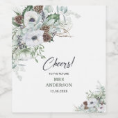 水エレガント色冬アネモネ花ブライダル ワインラベル (シングルラベル)