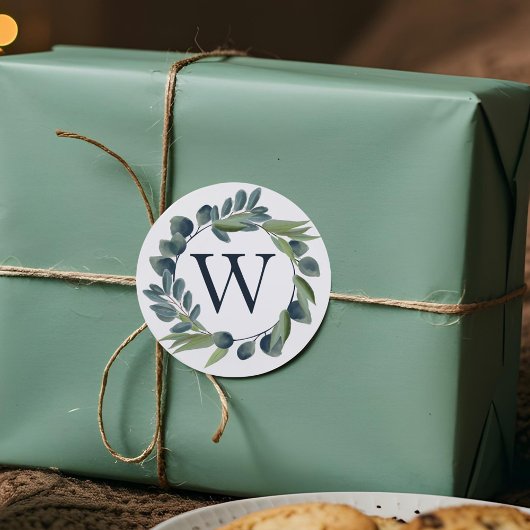 水エレガント色冬葉リースモノグラム ラウンドシール