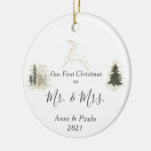 水エレガント色初めてのクリスマス結婚した写真 セラミックオーナメント (左)