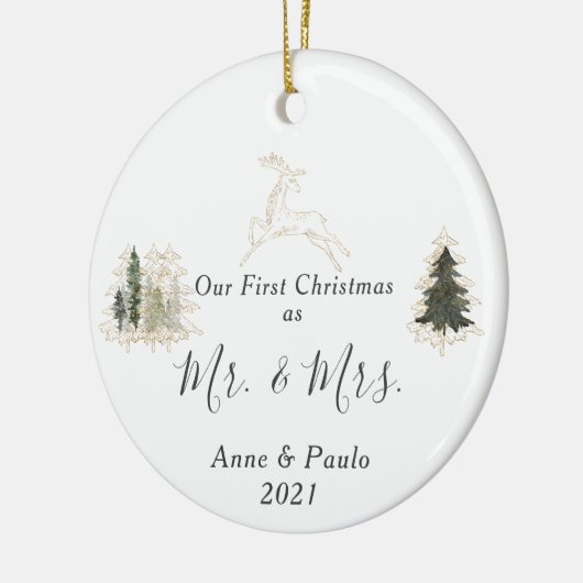 水エレガント色初めてのクリスマス結婚した写真 セラミックオーナメント (左)