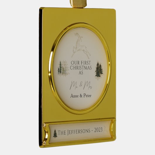 水エレガント色初めてのクリスマス結婚した ゴールドプレートバナーオーナメント (右)