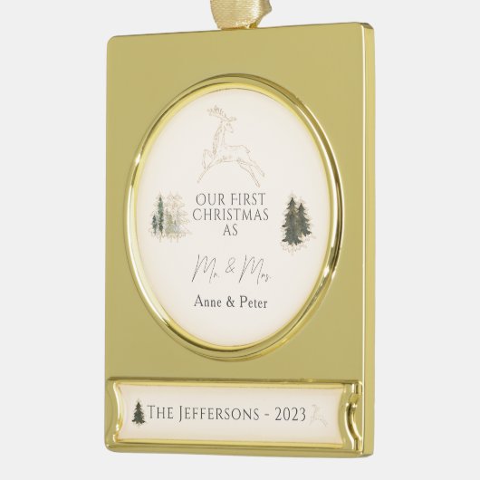 水エレガント色初めてのクリスマス結婚した ゴールドプレートバナーオーナメント (左)