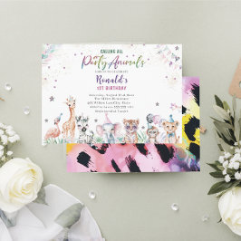 水エレガント色反抗的な子どもサファリ動物1St B 招待状