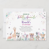 水エレガント色反抗的な子どもサファリ動物1St B 招待状 (正面)