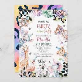 水エレガント色反抗的な子どもサファリ動物3Th B 招待状