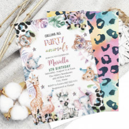 水エレガント色反抗的な子どもサファリ動物3Th B 招待状