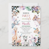 水エレガント色反抗的な子どもサファリ動物3Th B 招待状 (正面)