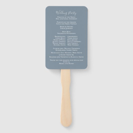 水エレガント色埃青結婚式 プログラム ハンドファン (裏面)