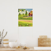 水エレガント色夏期緑フローラツリー ポスター (キッチン)