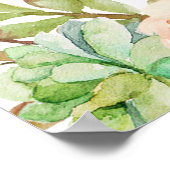 水エレガント色多肉質結婚の歓迎サイン ポスター (角)