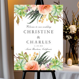 水エレガント色多肉質結婚の歓迎サイン ポスター