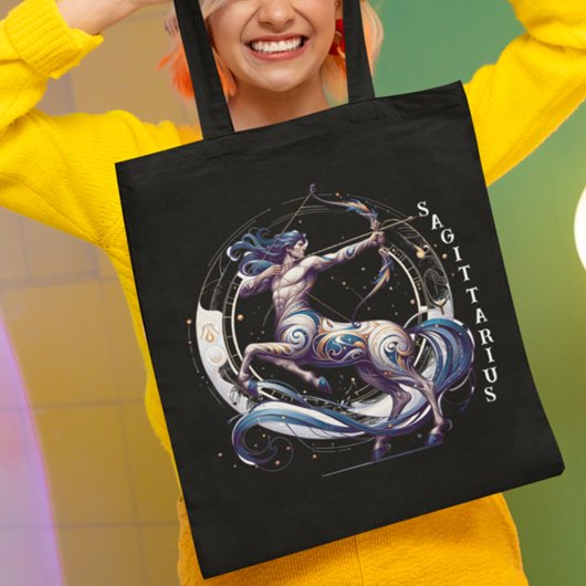水エレガント色射手座〔占星術の〕十二宮図ブラック トートバッグ