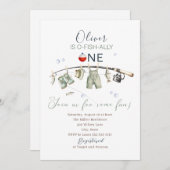 水エレガント色小さな漁師の一人が生まれた 招待状 (正面/裏面)