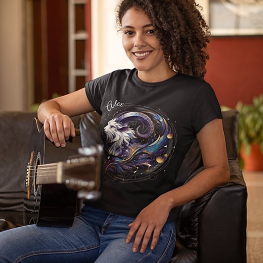 水エレガント色山羊座〔占星術の〕十二宮図カスタムブラック Tシャツ