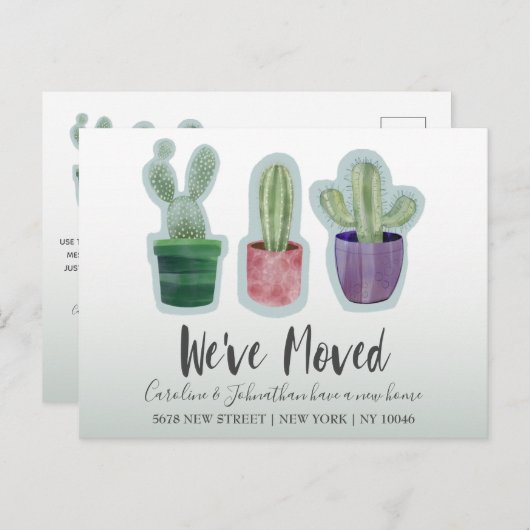 水エレガント色引っ越しましたサボテン発表 案内ポストカード (正面/裏面)