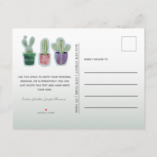 水エレガント色引っ越しましたサボテン発表 案内ポストカード (裏面)