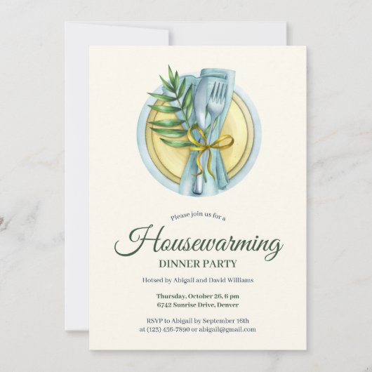 水エレガント色引っ越し祝いパーティーディナーパーティー 招待状 (正面)