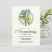 水エレガント色引っ越し祝いパーティーディナーパーティー 招待状 (スタンド正面)