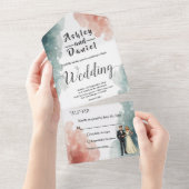 水エレガント色抽象芸術新郎新婦結婚ズ オールインワン招待状 (貼ってはがせる)