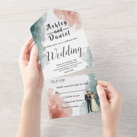 水エレガント色抽象芸術新郎新婦結婚ズ オールインワン招待状 (貼ってはがせる)