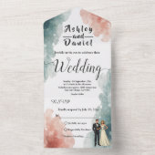 水エレガント色抽象芸術新郎新婦結婚ズ オールインワン招待状 (内側)