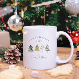 水エレガント色松の木クリスマスファミリー コーヒーマグカップ