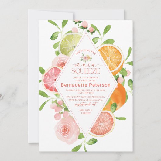 水エレガント色柑橘系ピンクの花ブライダル翔 招待状 (正面)