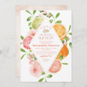 水エレガント色柑橘系ピンクの花ブライダル翔 招待状 (正面/裏面)