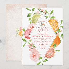 水エレガント色柑橘系ピンクの花ブライダル翔 招待状
