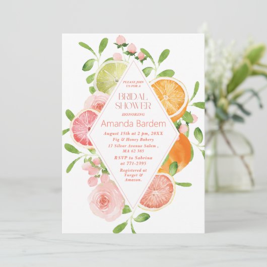 水エレガント色柑橘系ピンクの花ブライダル翔 招待状 (スタンド正面)