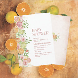 水エレガント色柑橘系ピンク色の花ベビーショー 招待状