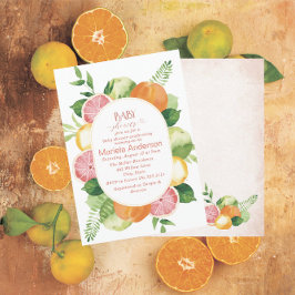 水エレガント色柑橘系ピンク色の花ベビーショー 招待状