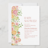 水エレガント色柑橘系ピンク色の花ベビーショー 招待状 (正面)