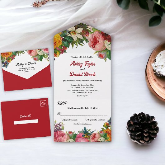 水エレガント色植物園フローラ結婚ズ オールインワン招待状