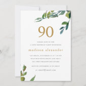 水エレガント色植物学90誕生日 招待状 (正面)