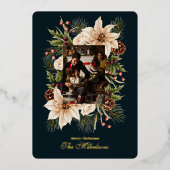 水エレガント色植物性クリスマスフォト 箔シーズンカード (正面)