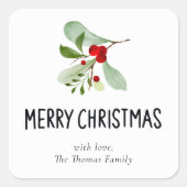 水エレガント色植物性フェスティバルクリスマス スクエアシール (正面)